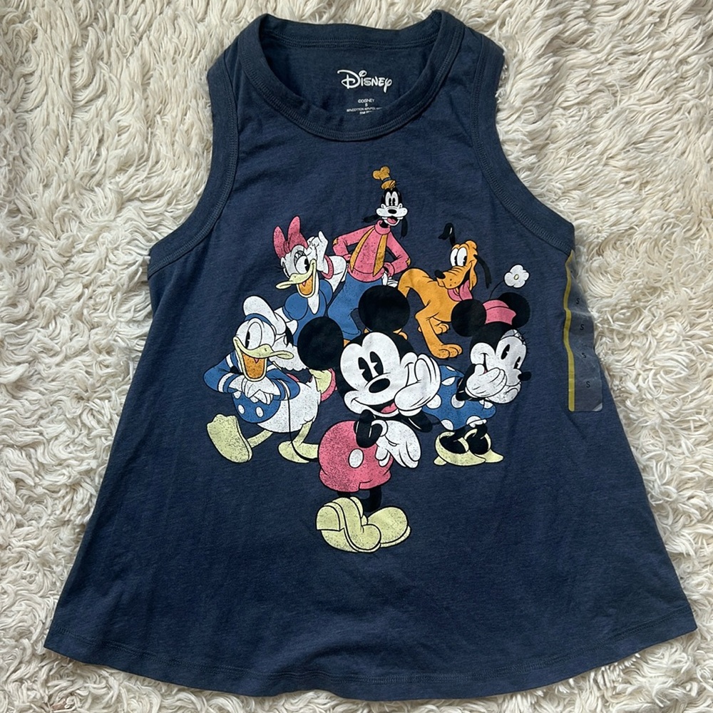 Disney blue Heather tank top shirt Mickey, Minnie Mouse, Donald Daffy Duck Goofy